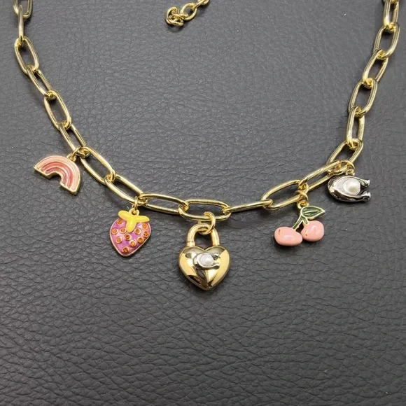 COACH Gold Charm Necklace with Heart and Cherry Accents - Picture 3 of 9
